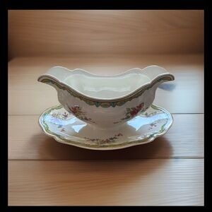 Old Staffordshire Johnson Bros Lichfield Platted Gravy Boat Floral Vintage Rare